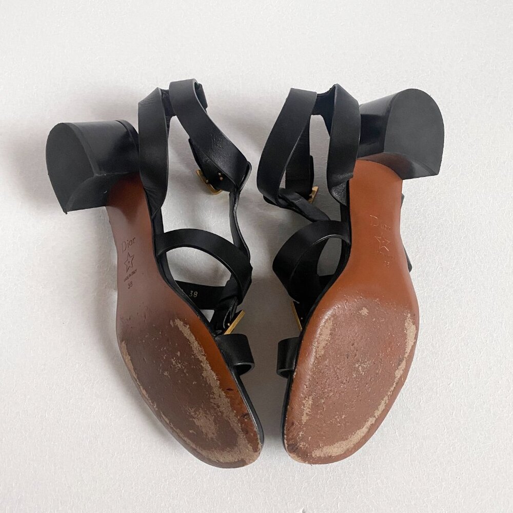 DIOR Black Leather Double-D Gold Buckle Sandal Size 38 - Pre-loved - Picture 7 of 9